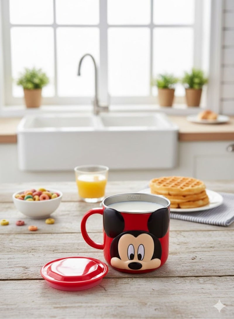 Disney Kids Stainless Steel Drinking Mug with Lid – Cartoon Design | Double Wall Insulated Cup for Hot & Cold Drinks | Leak-Resistant, Safe & Durable Children Mug (Mickey Red) - Image 4